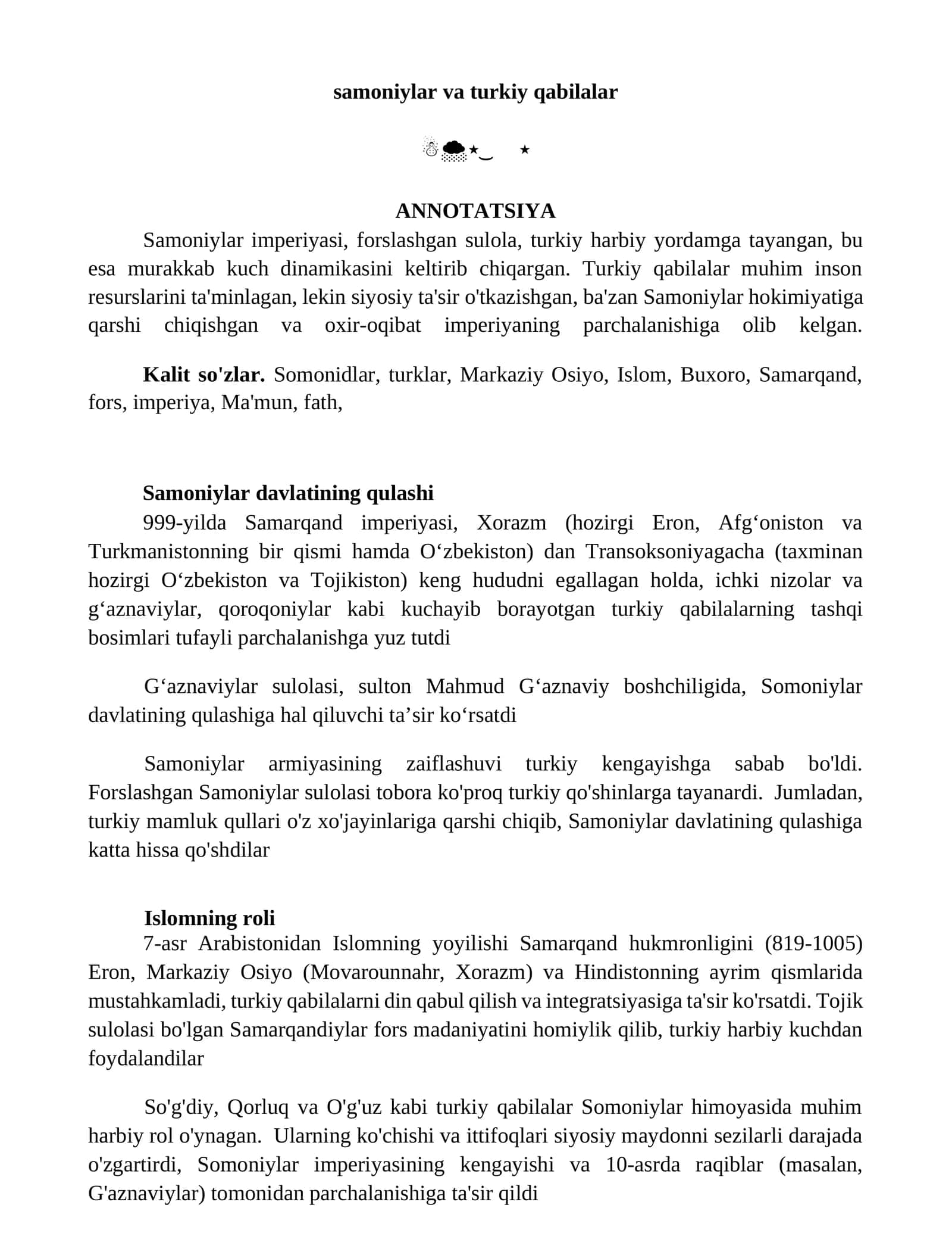 Samoniylar va turkiy qabilalar 1