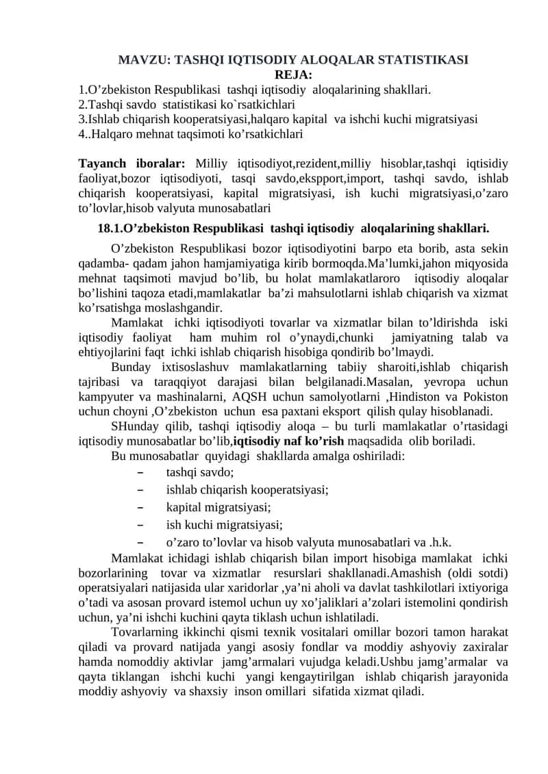 TASHQI IQTISODIY ALOQALAR STATISTIKASI 1