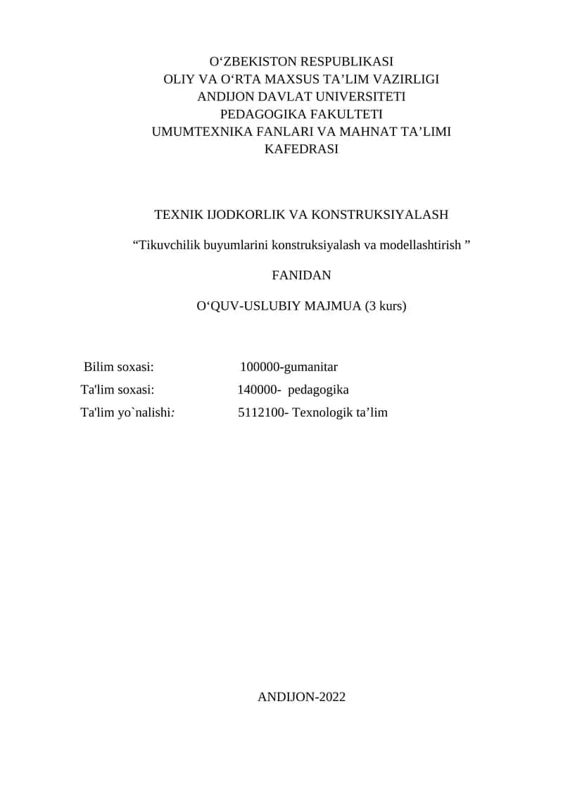 Tikuvchilik buyumlarini konstruksiyalash va modellashtirish 1