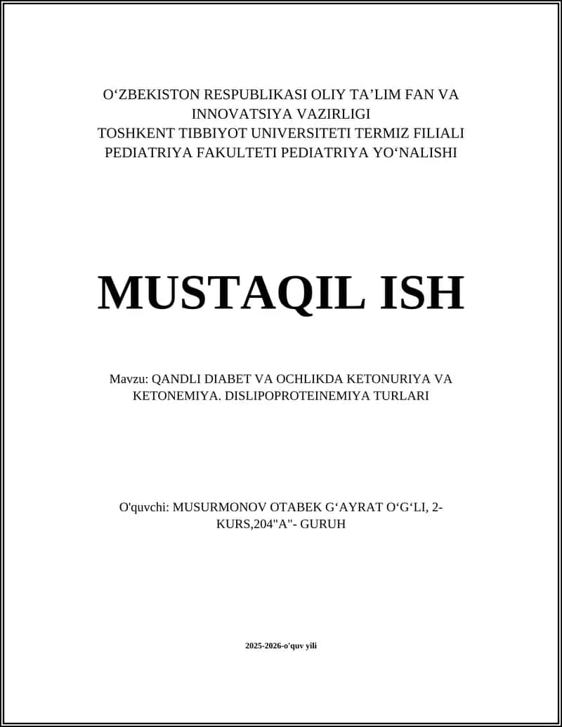 QANDLI DIABET VA OCHLIKDA KETONURIYA VA KETONEMIYA 1