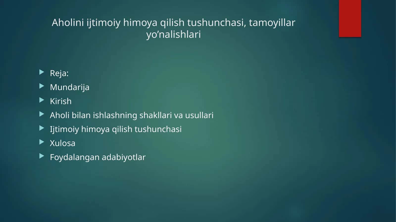 Aholini ijtimoiy himoya qilish tushunchasi, tamoyillar yo’nalishlari 1