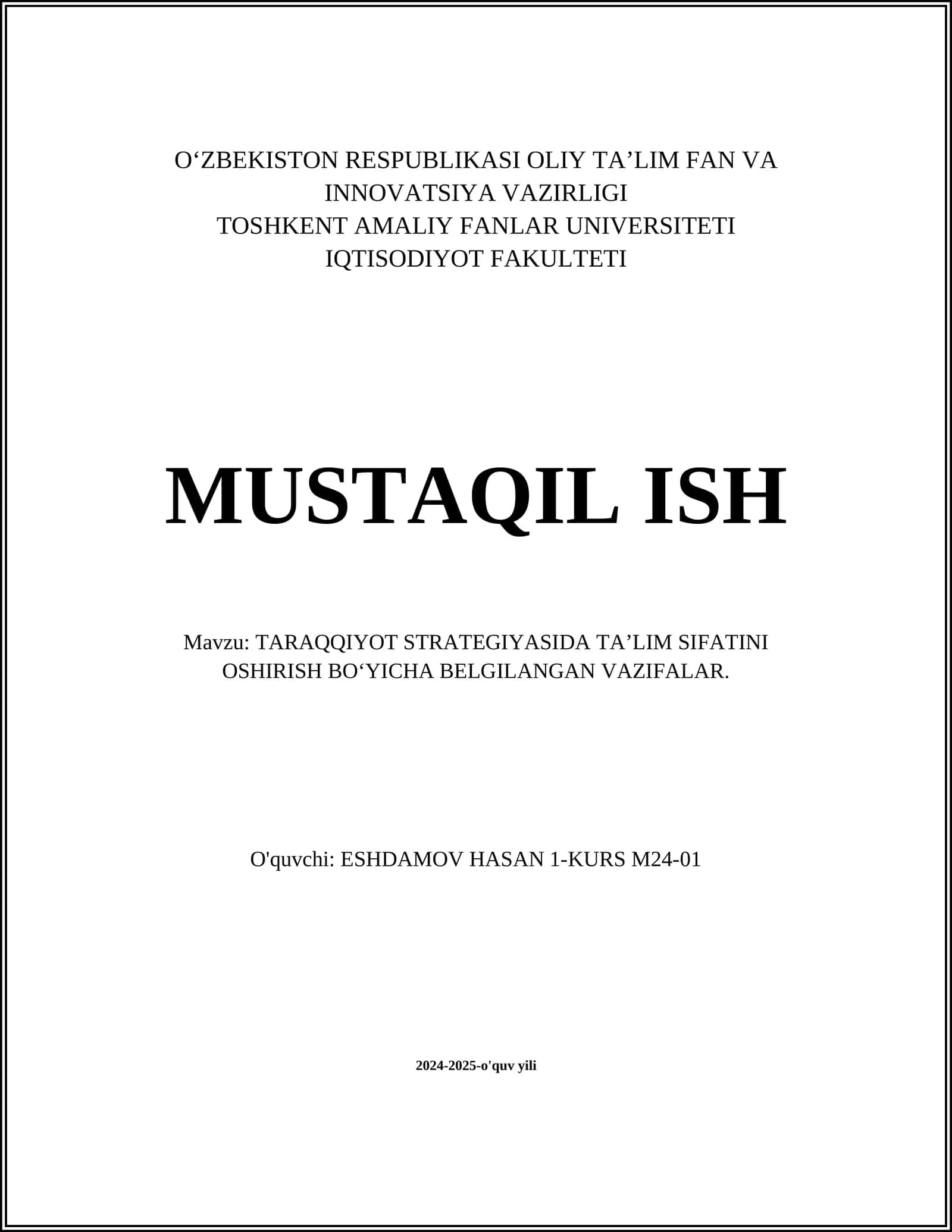 TARAQQIYOT STRATEGIYASI: TA’LIM SIFATINI OSHIRISH 1