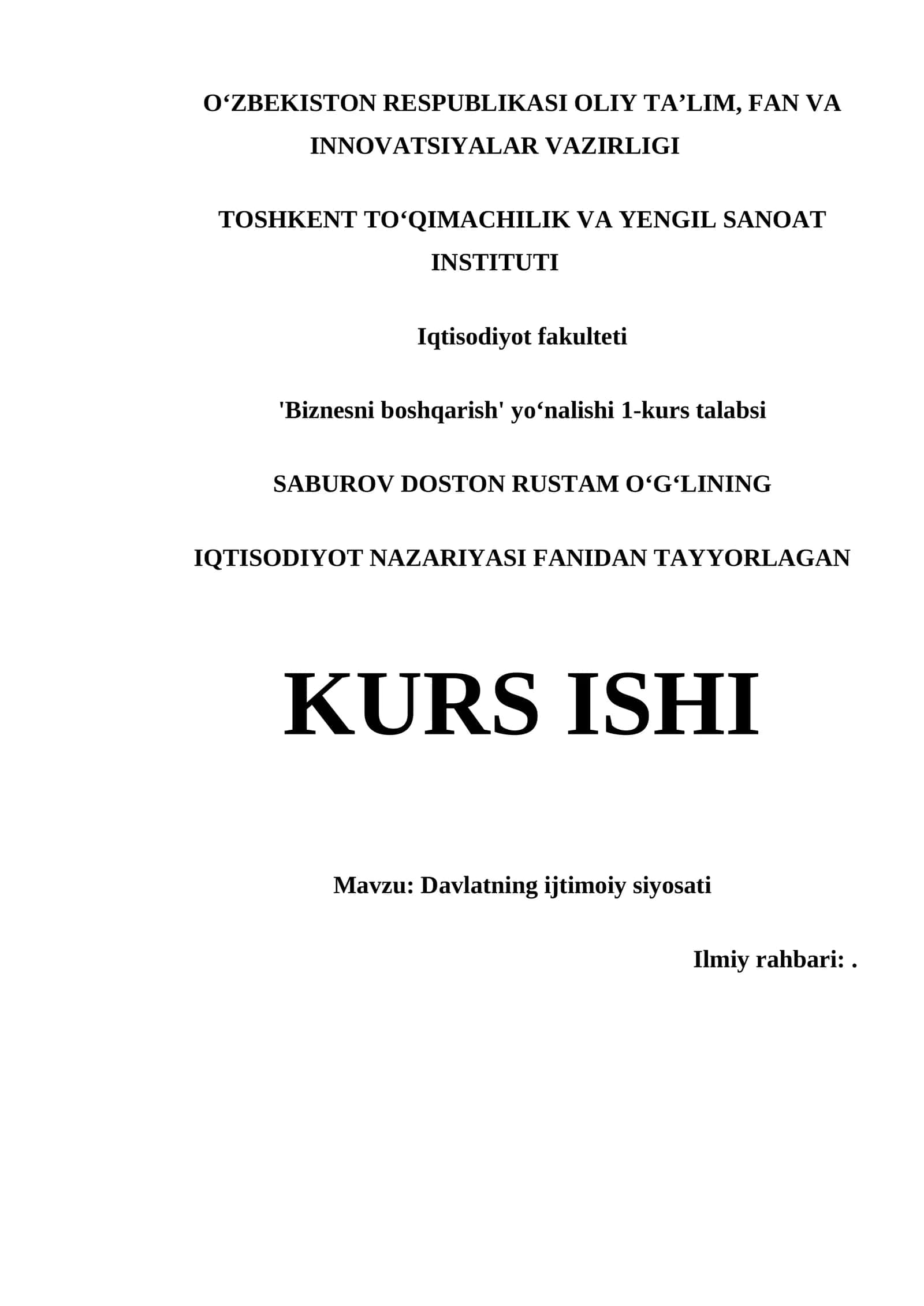 Davlatning Ijtimoiy Siyosati 1