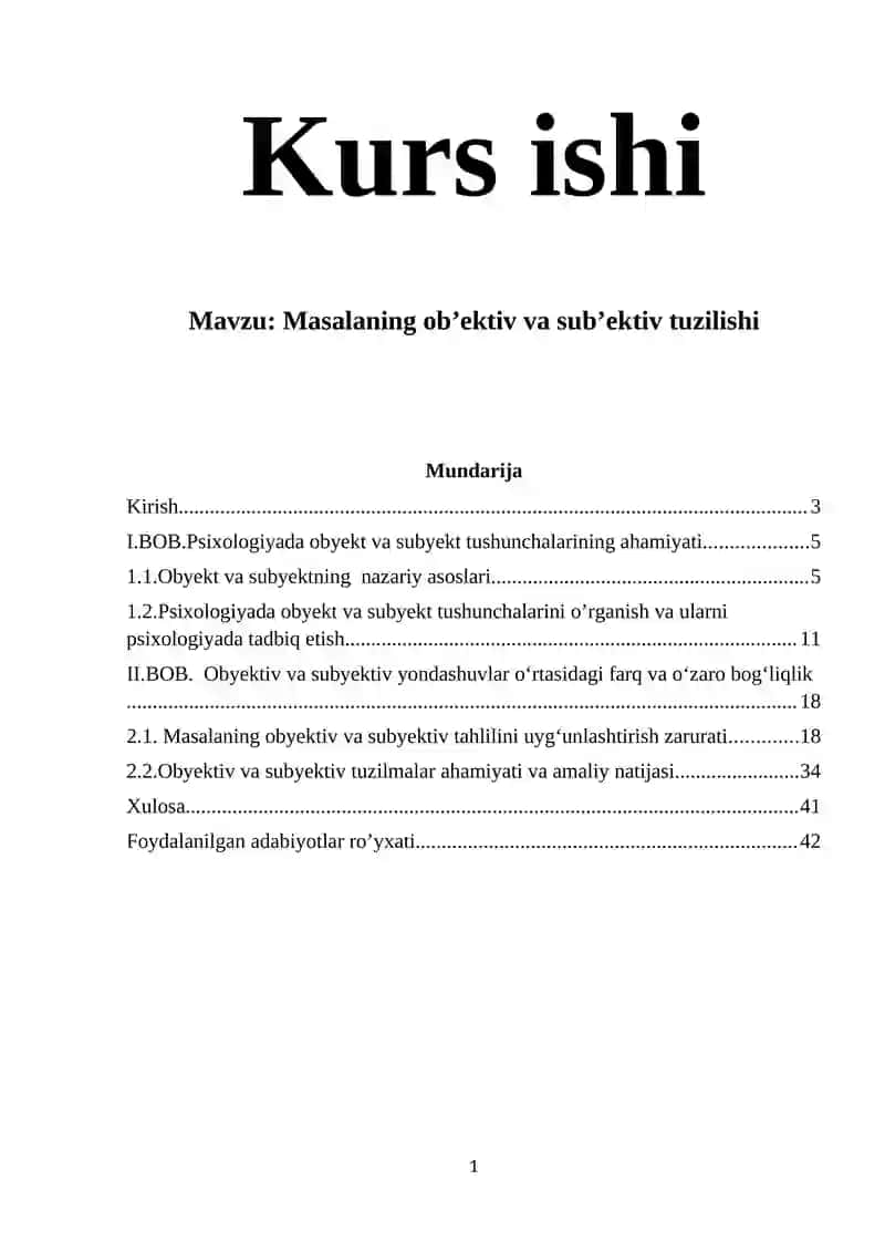 Masalaning ob’ektiv va sub’ektiv tuzilishi 1