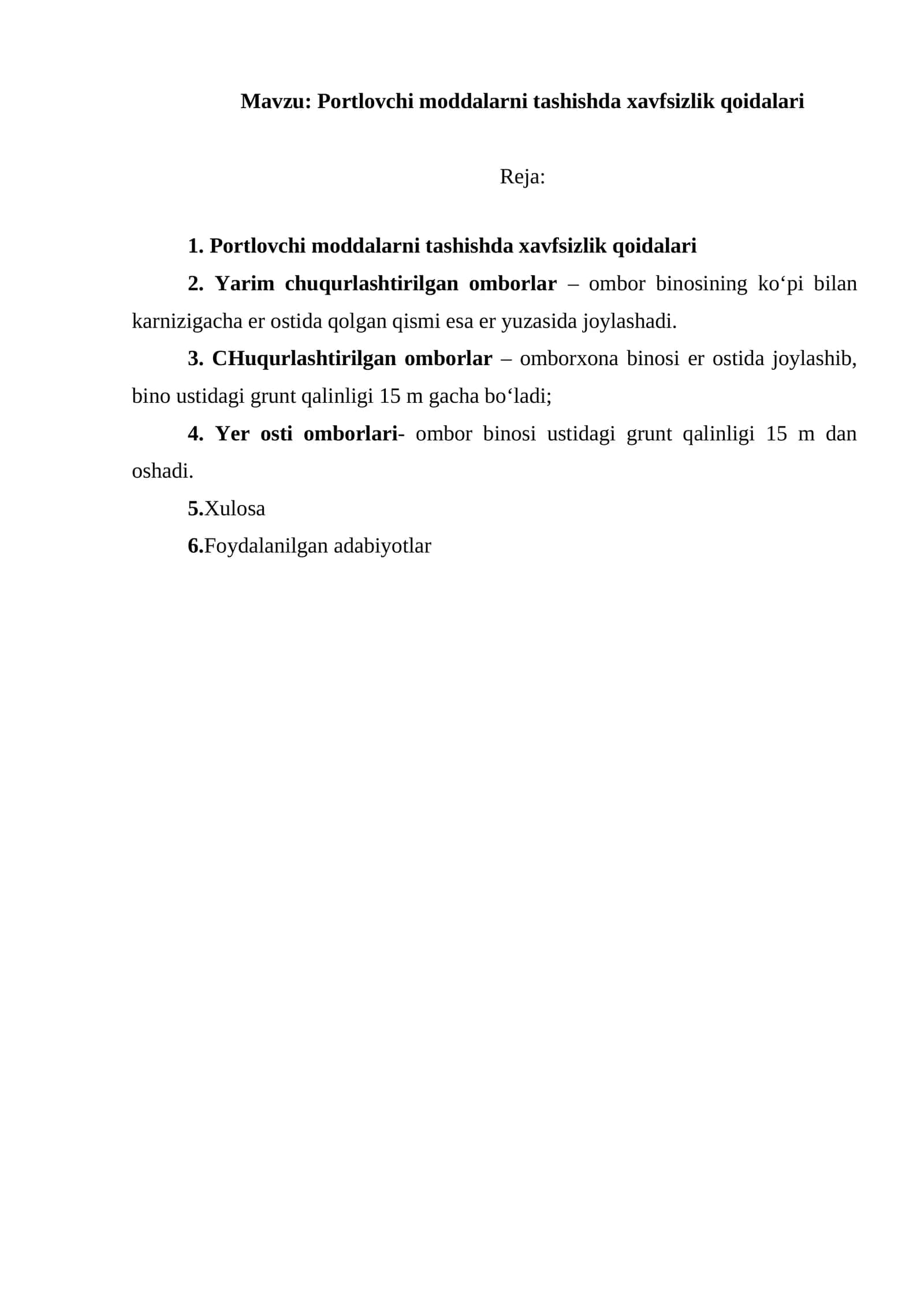 Portlovchi moddalarni tashishda xavfsizlik qoidalari 1