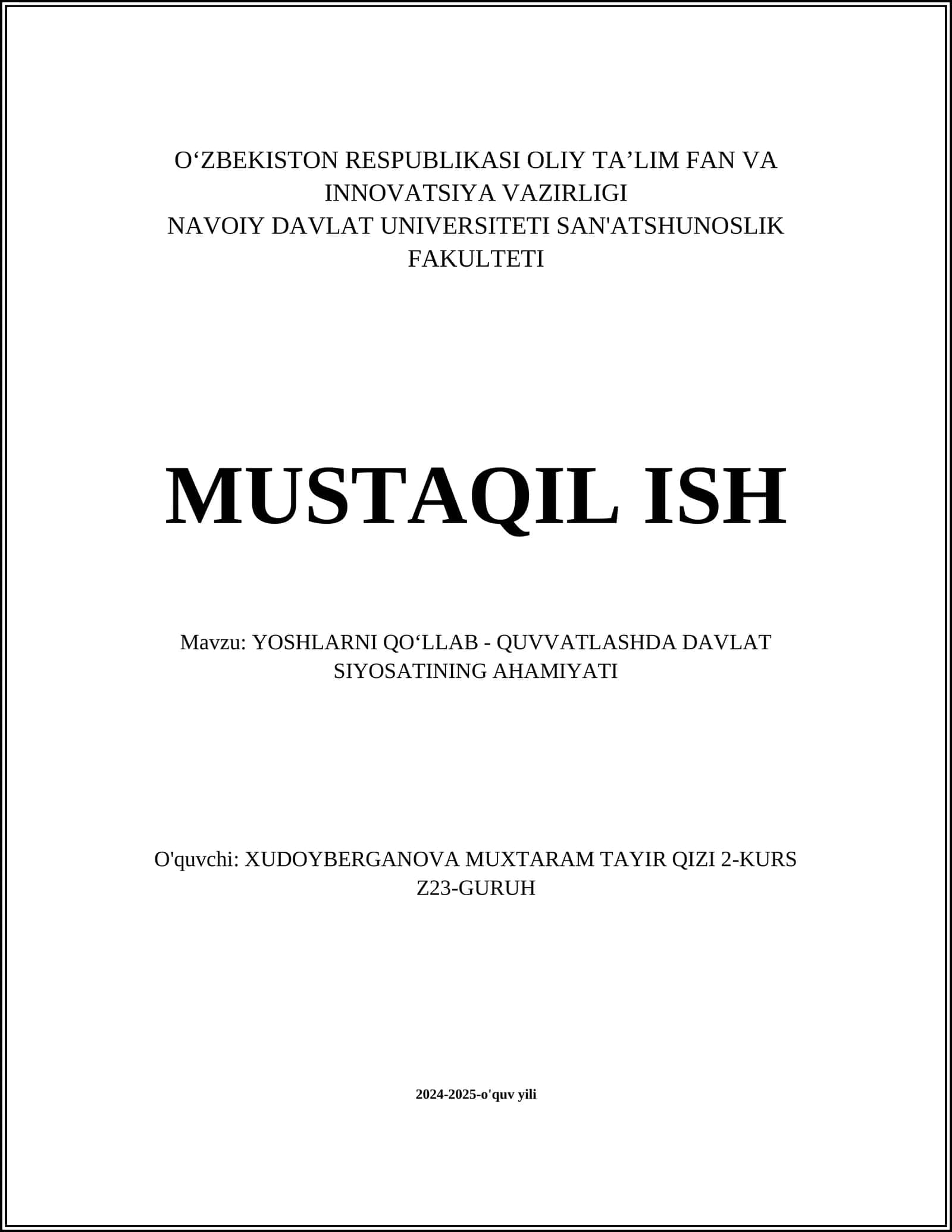 YOSHLARNI QOʻLLAB - QUVVATLASHDA DAVLAT SIYOSATINING AHAMIYATI 1
