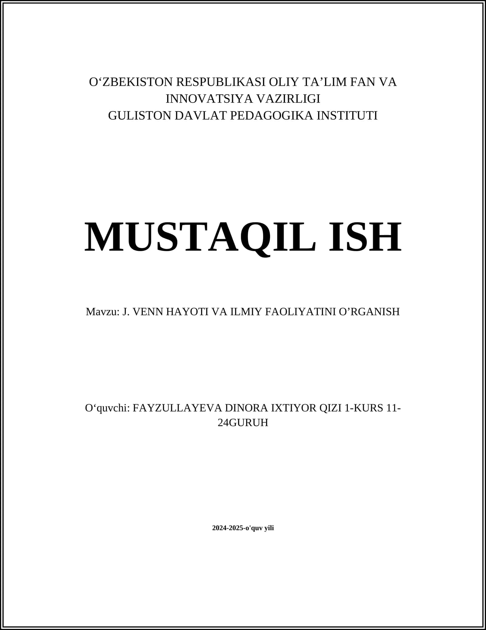 J. VENN HAYOTI VA ILMIY FAOLIYATINI O’RGANISH 1
