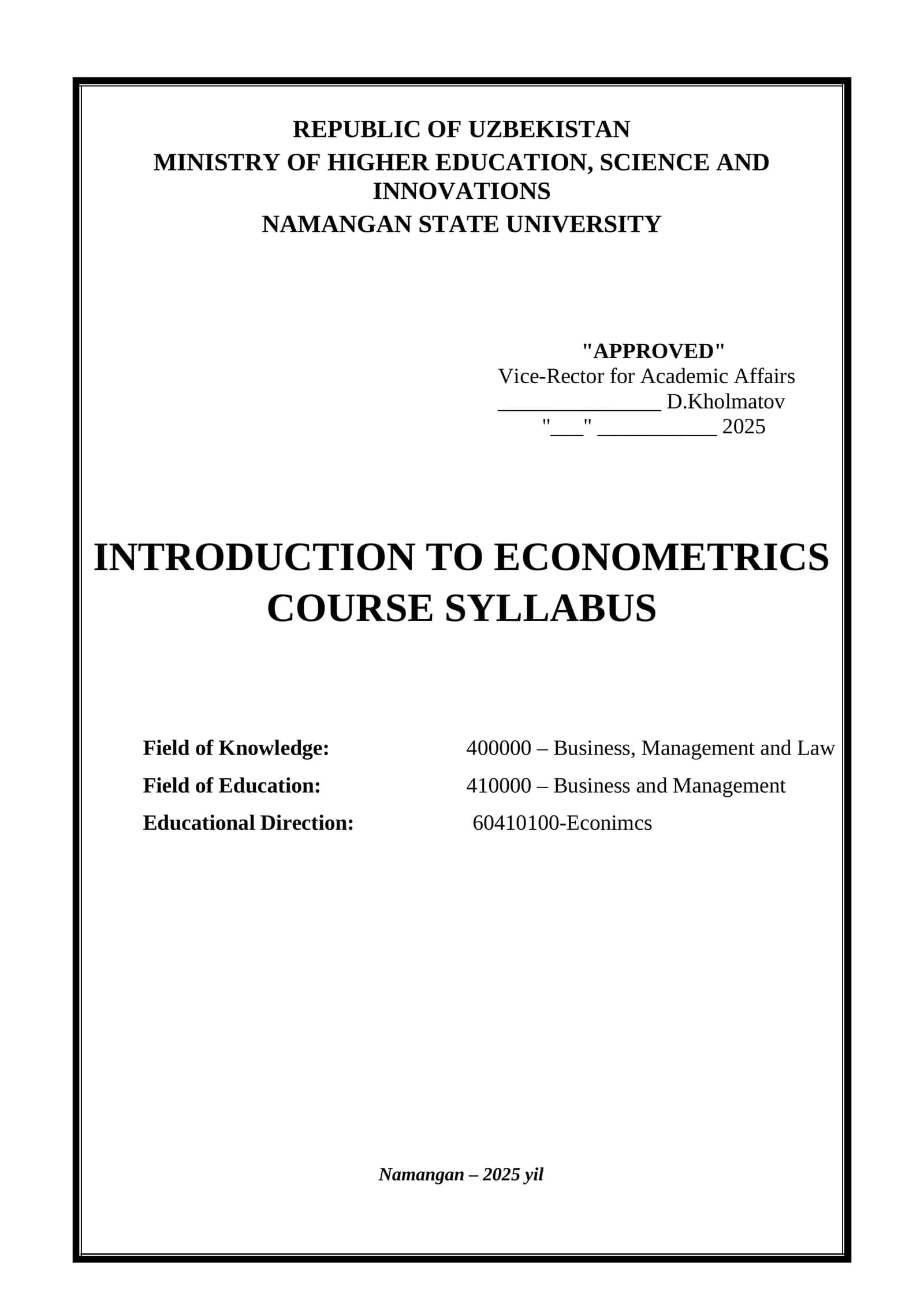 Introduction to Econometrics 1