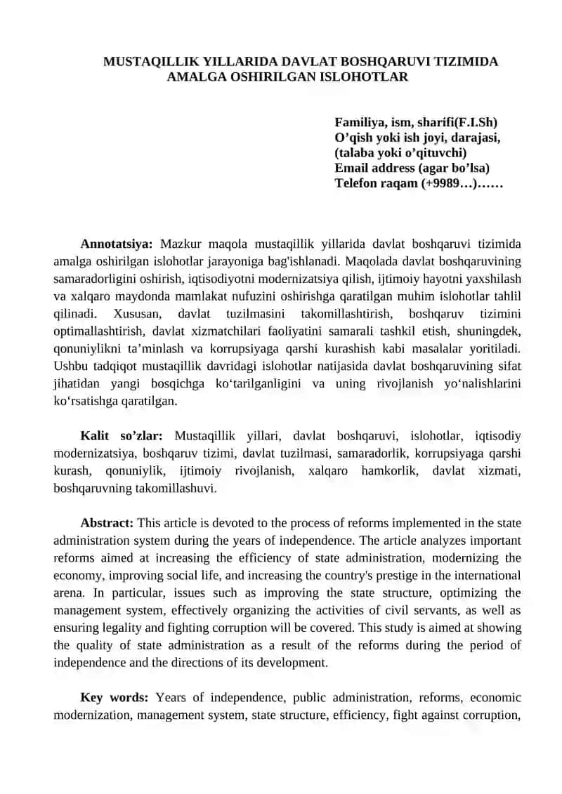 Mustaqillik Yillarida Davlat Boshqaruv Tizimida Amalga Oshirilgan Ishlohotlar 1