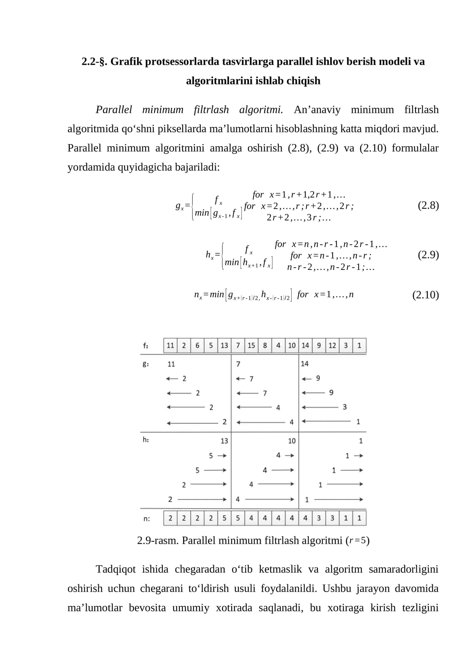 Parallel minimum filtrlash algoritmi 1