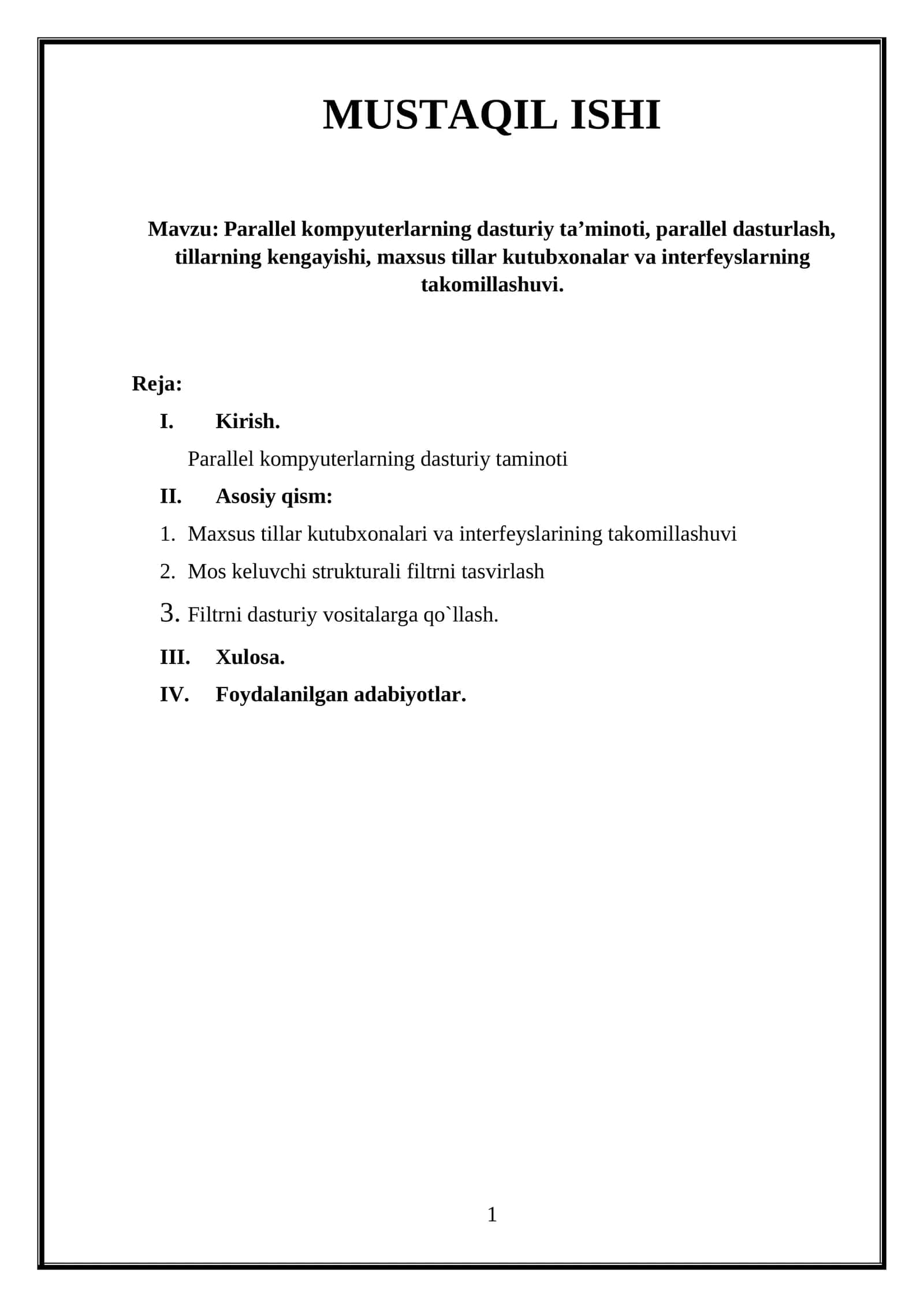 Parallel kompyuterlarning dasturiy ta’minoti 1