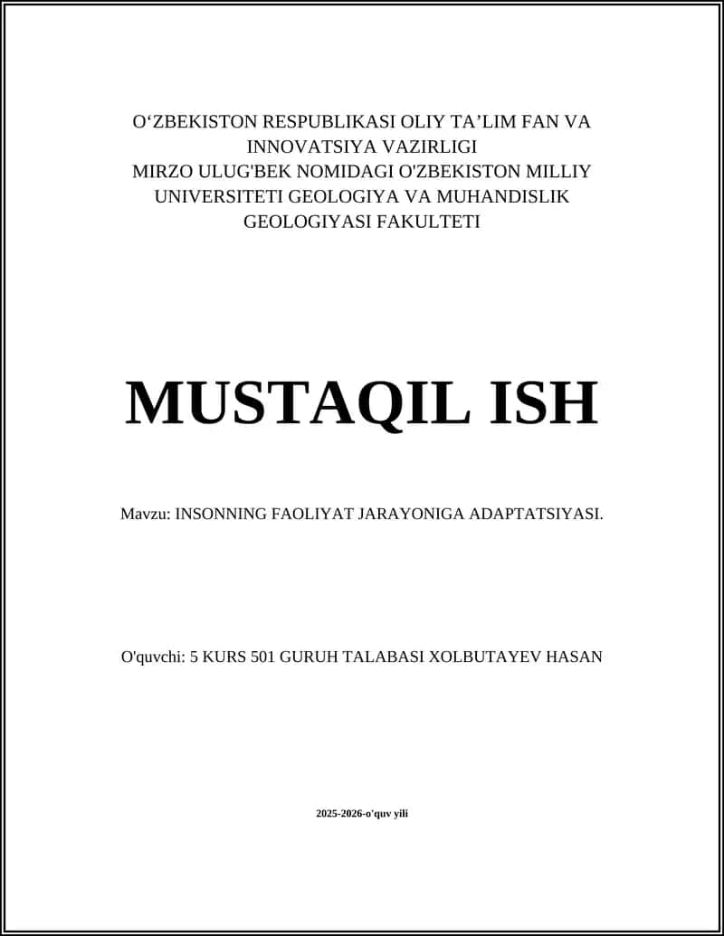 INSONNING FAOLIYAT JARAYONIGA ADAPTATSIYASI. 1