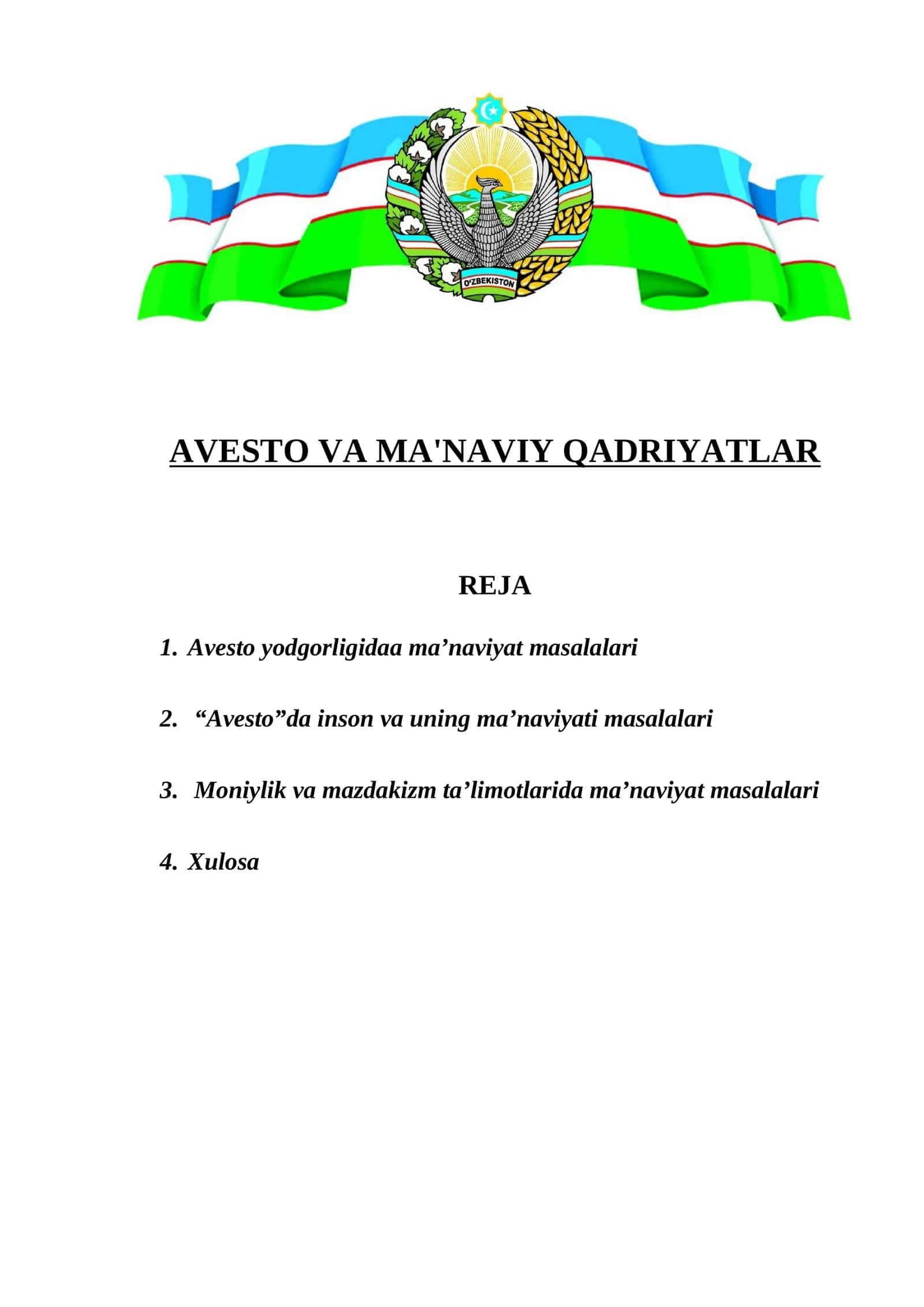 Avesto va ma'naviy qadriyatlar 1