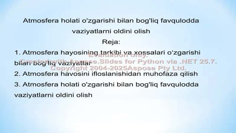 Atmosfera holati o'zgarishi bilan bog'liq favqulodda vaziyatlarni oldini olish 1