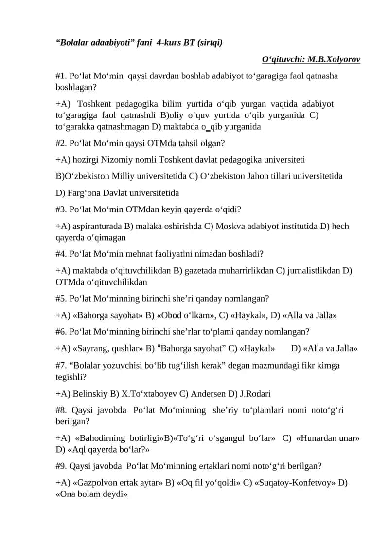 Bolalar adaabiyoti 1