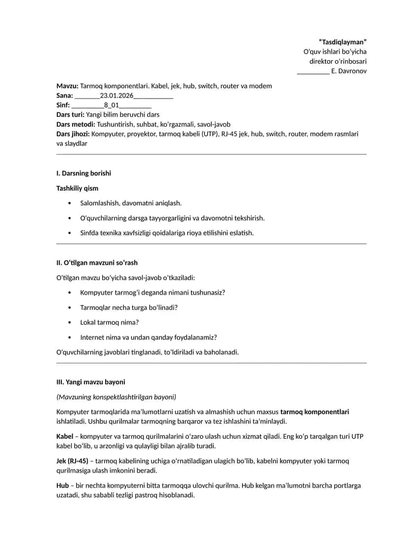 Tarmoq komponentlari 1