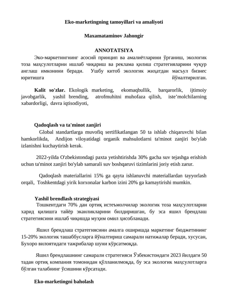 Эко-маркетингнинг тамойиллари ва амалиёти 1