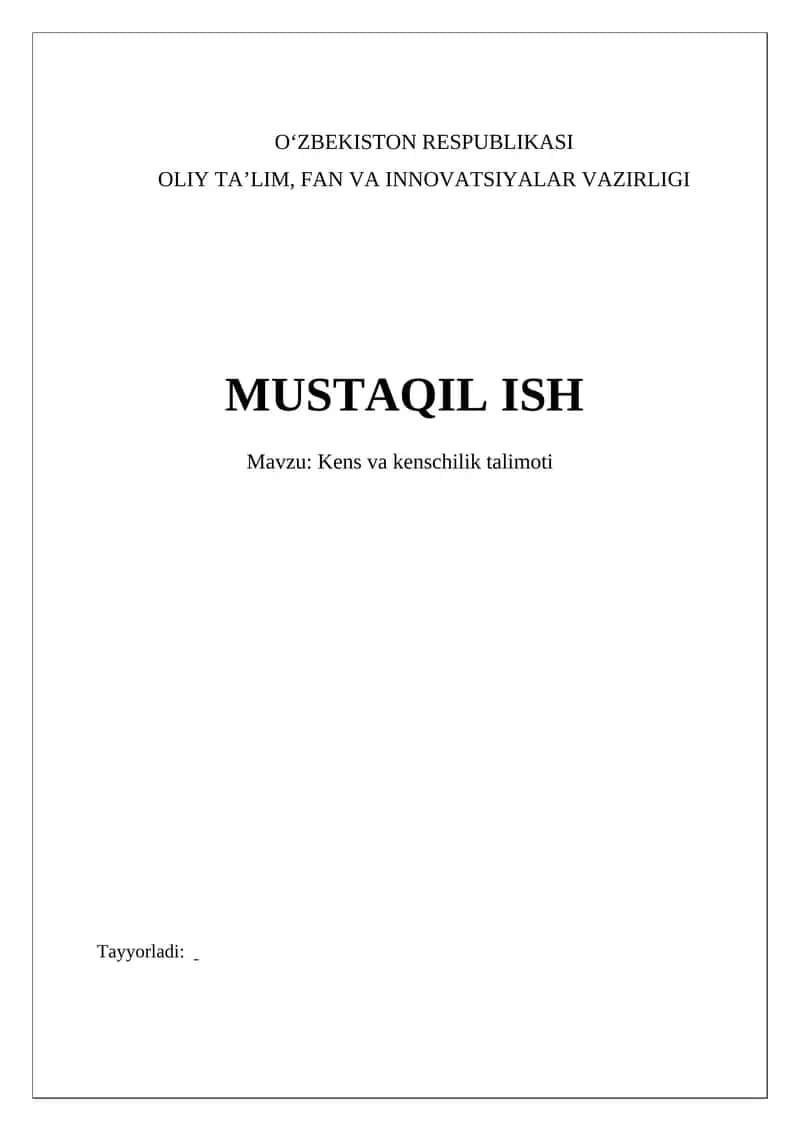 Kens va kenschilik talimoti 1