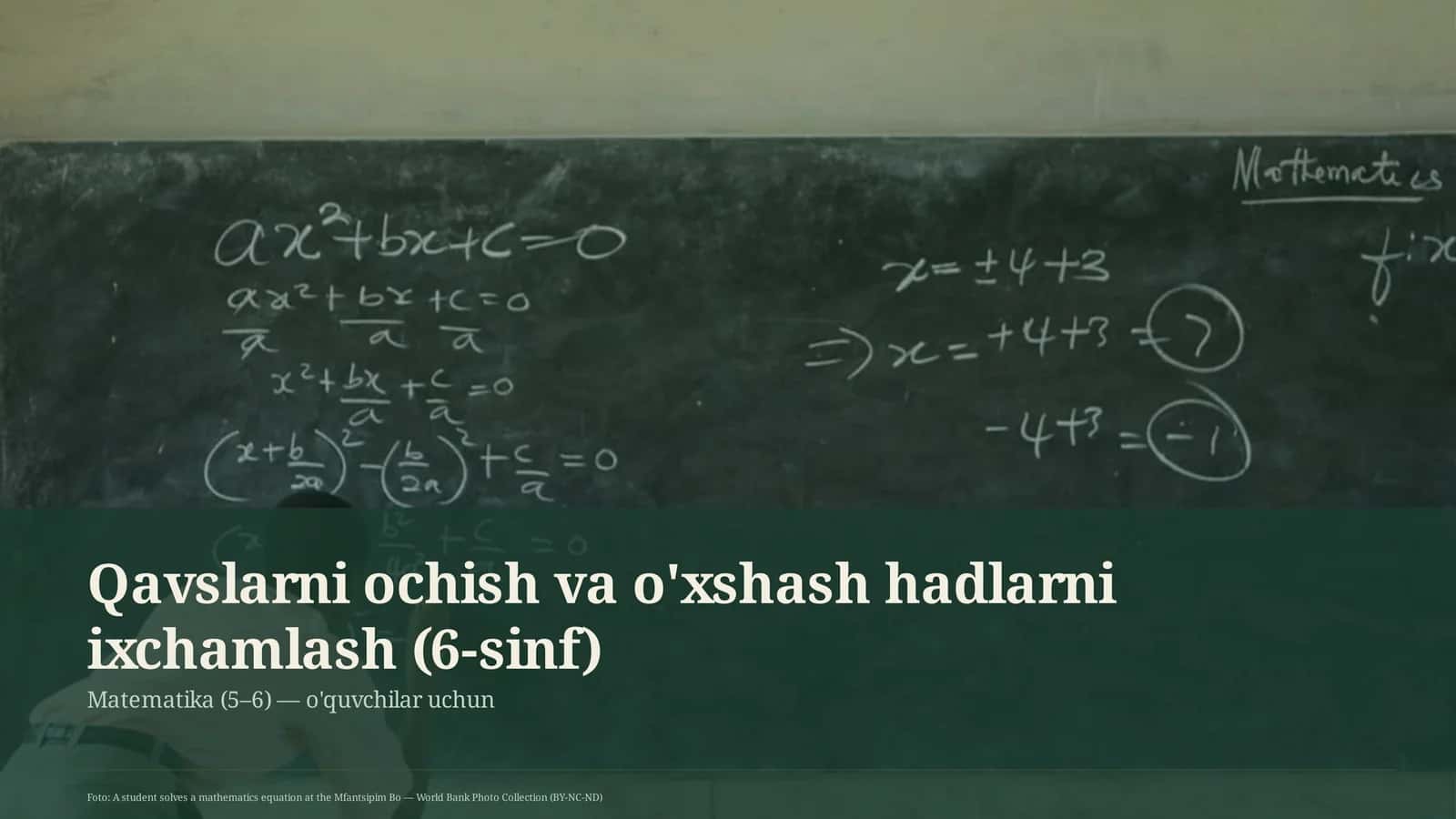 Qavslarni ochish va o'xshash hadlarni ixchamlash (6-sinf) 1