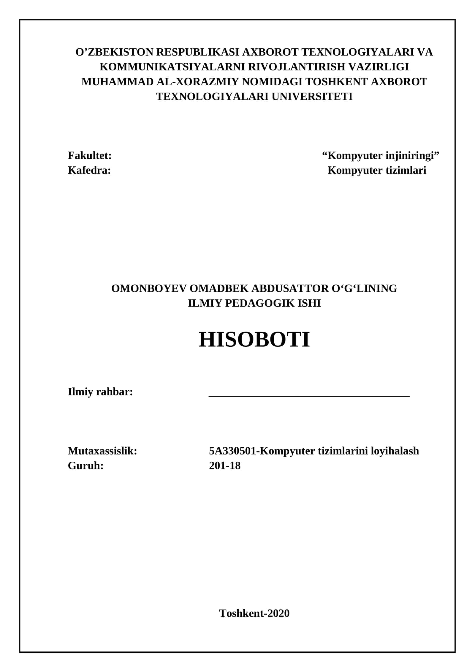 Fakultet: “Kompyuter injiniringi” 1