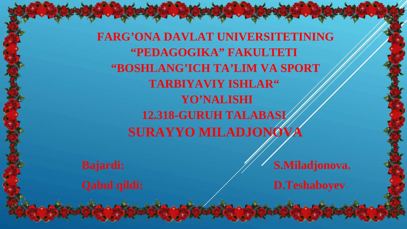 "BOSHLANG’ICH TA’LIM VA SPORT TARBIYAVIY ISHLAR" YO’NALISHI 1