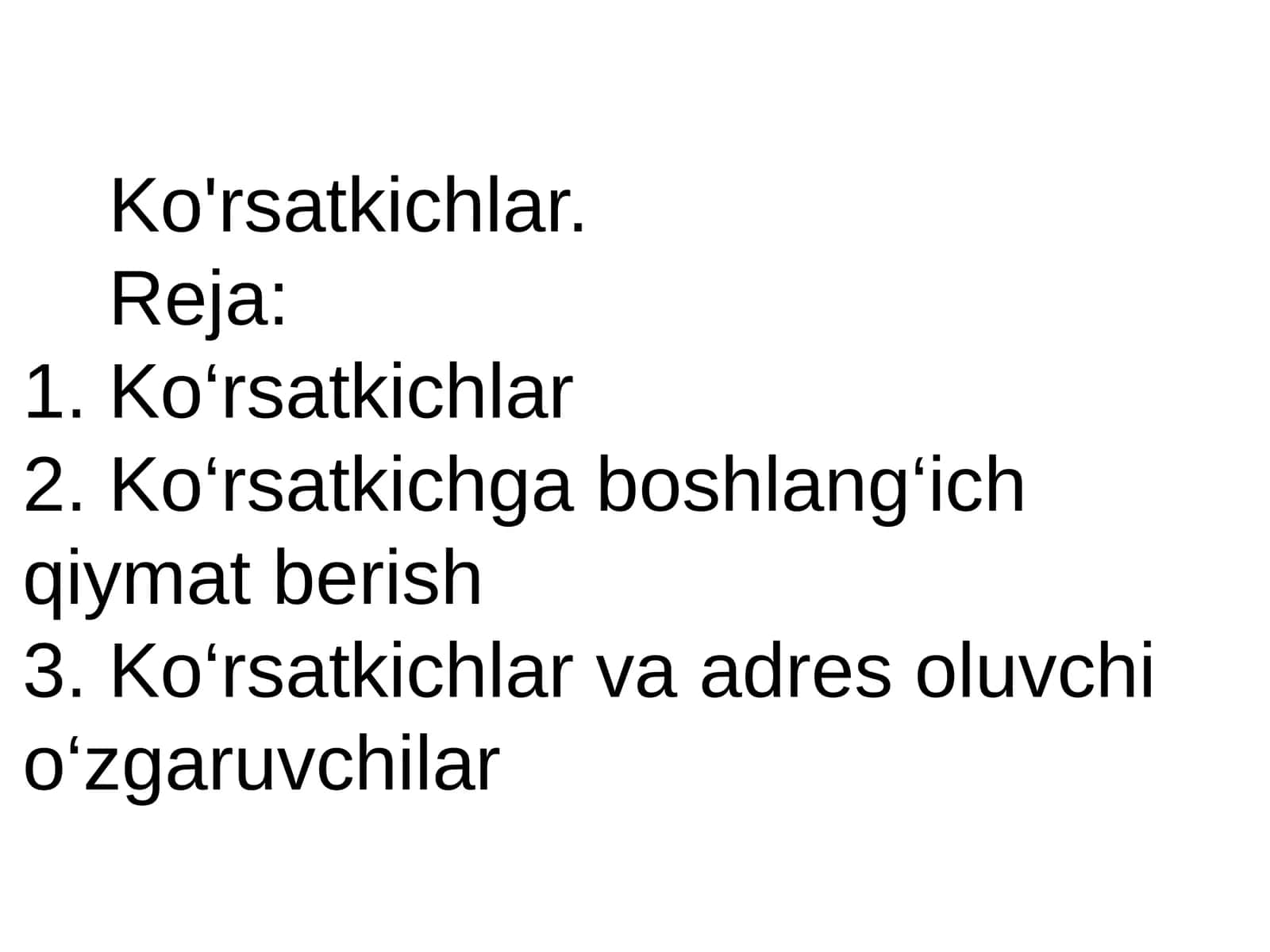 Ko'rsatkichlar 1