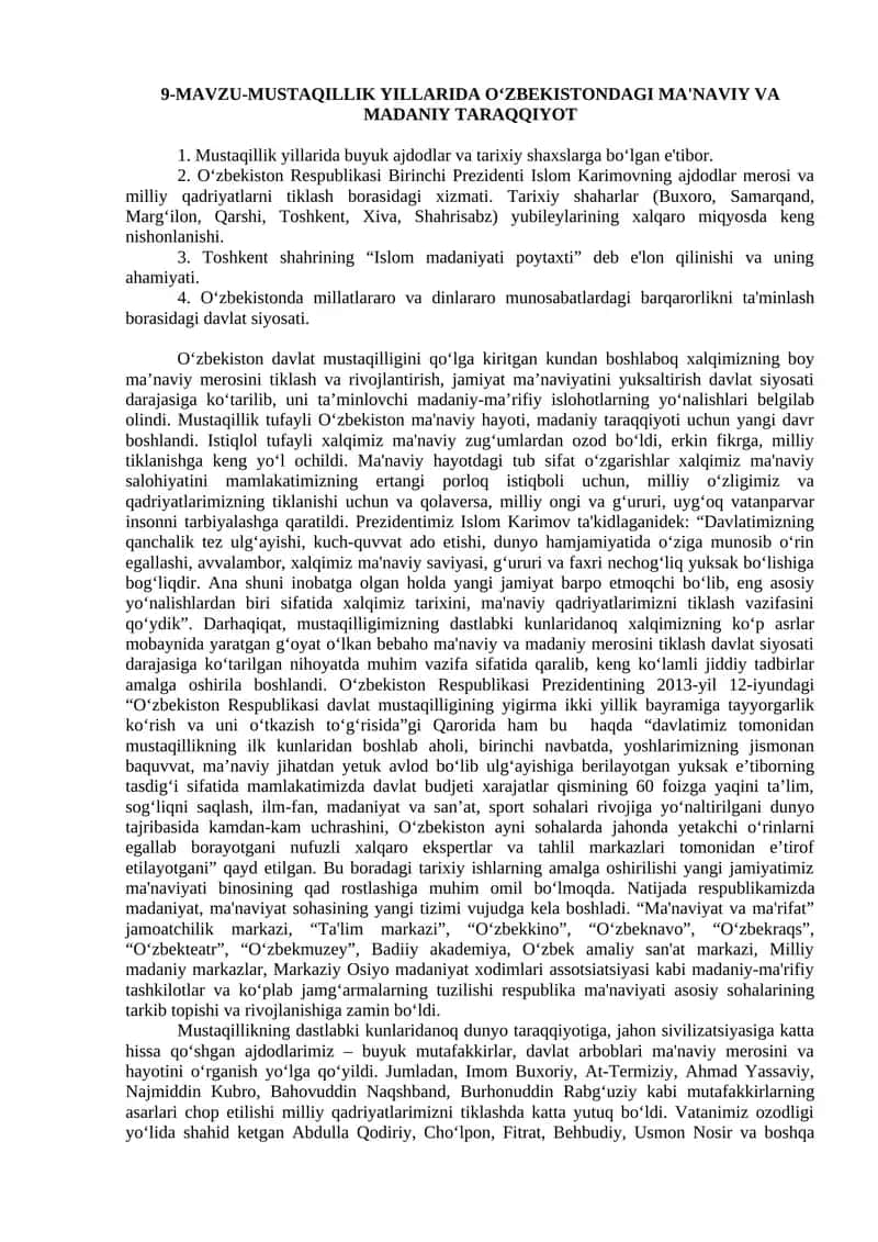 O‘zbekistondagi Ma'nviy va Madaniy Taraqqiyot 1