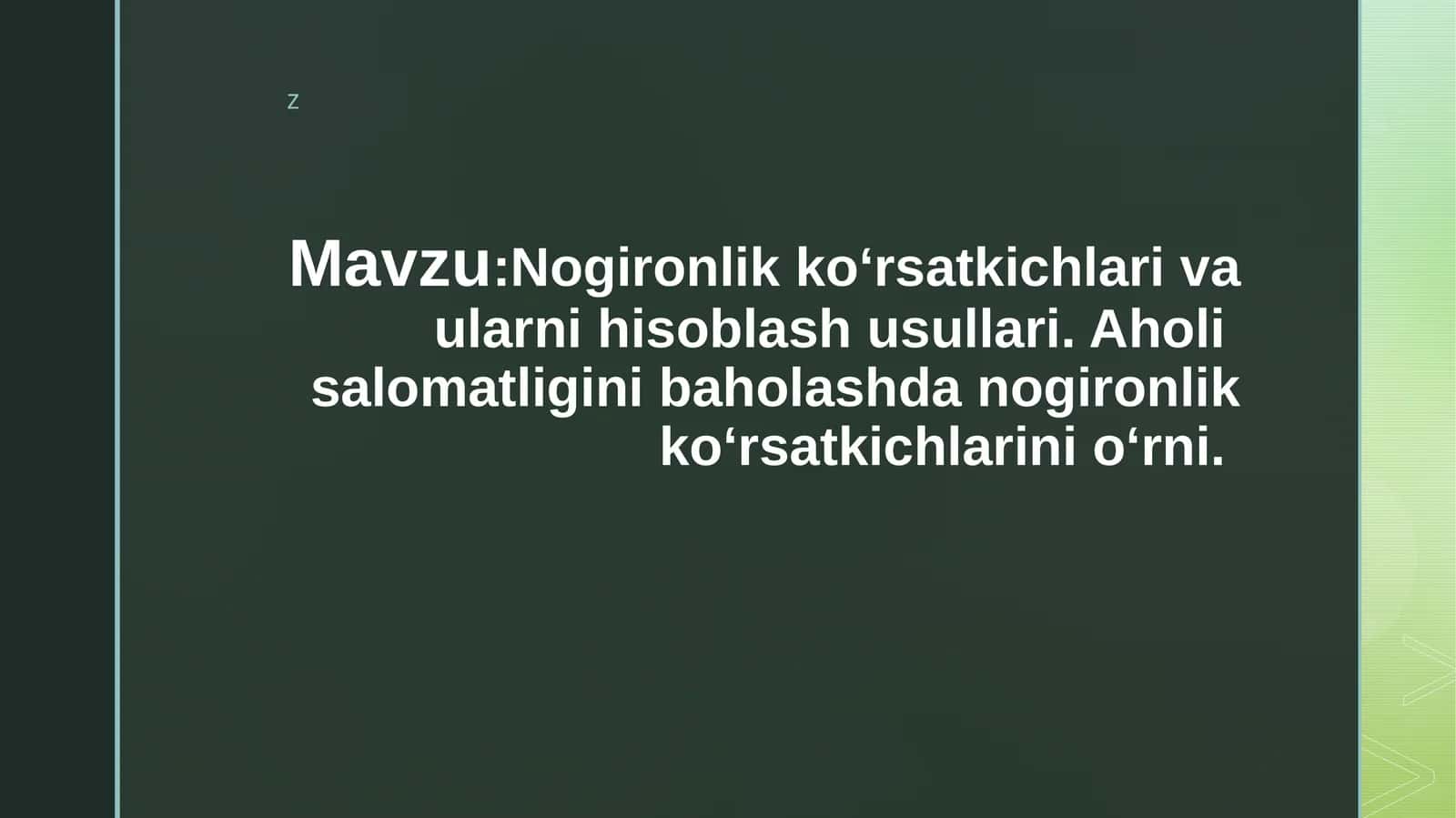 Nogironlik ko‘rsatkichlari va ularni hisoblash usullari. Aholi salomatligini baholashda nogironlik ko‘rsatkichlarini o‘rni. 1