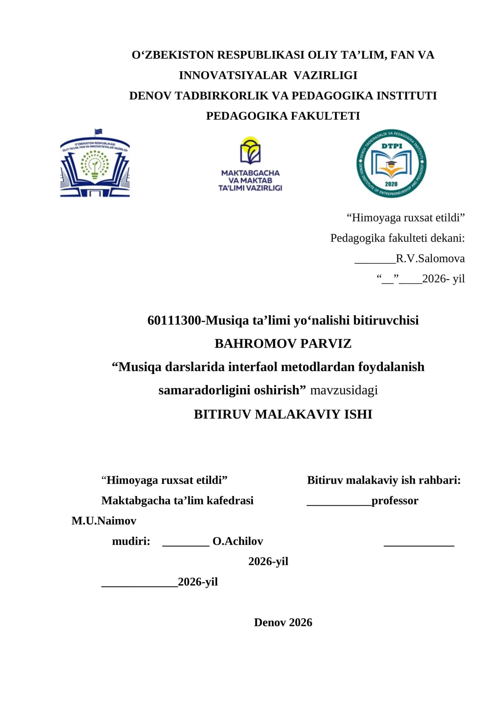 Musiqa darslarida interfaol metodlardan foydalanish samaradorligini oshirish 1