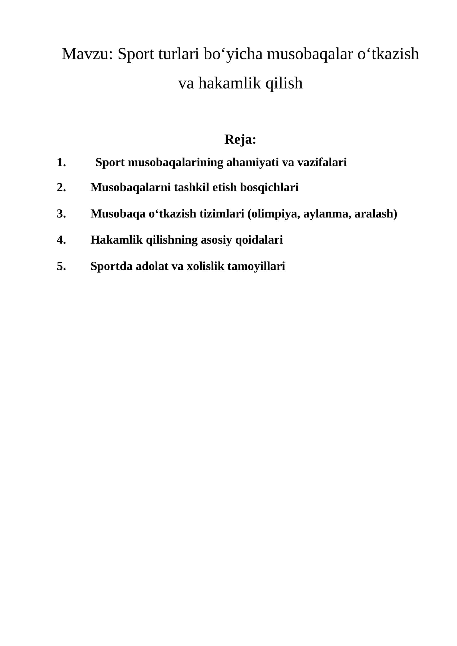 Sport turlari boʻyicha musobaqalar oʻtkazish va hakamlik qilish 1