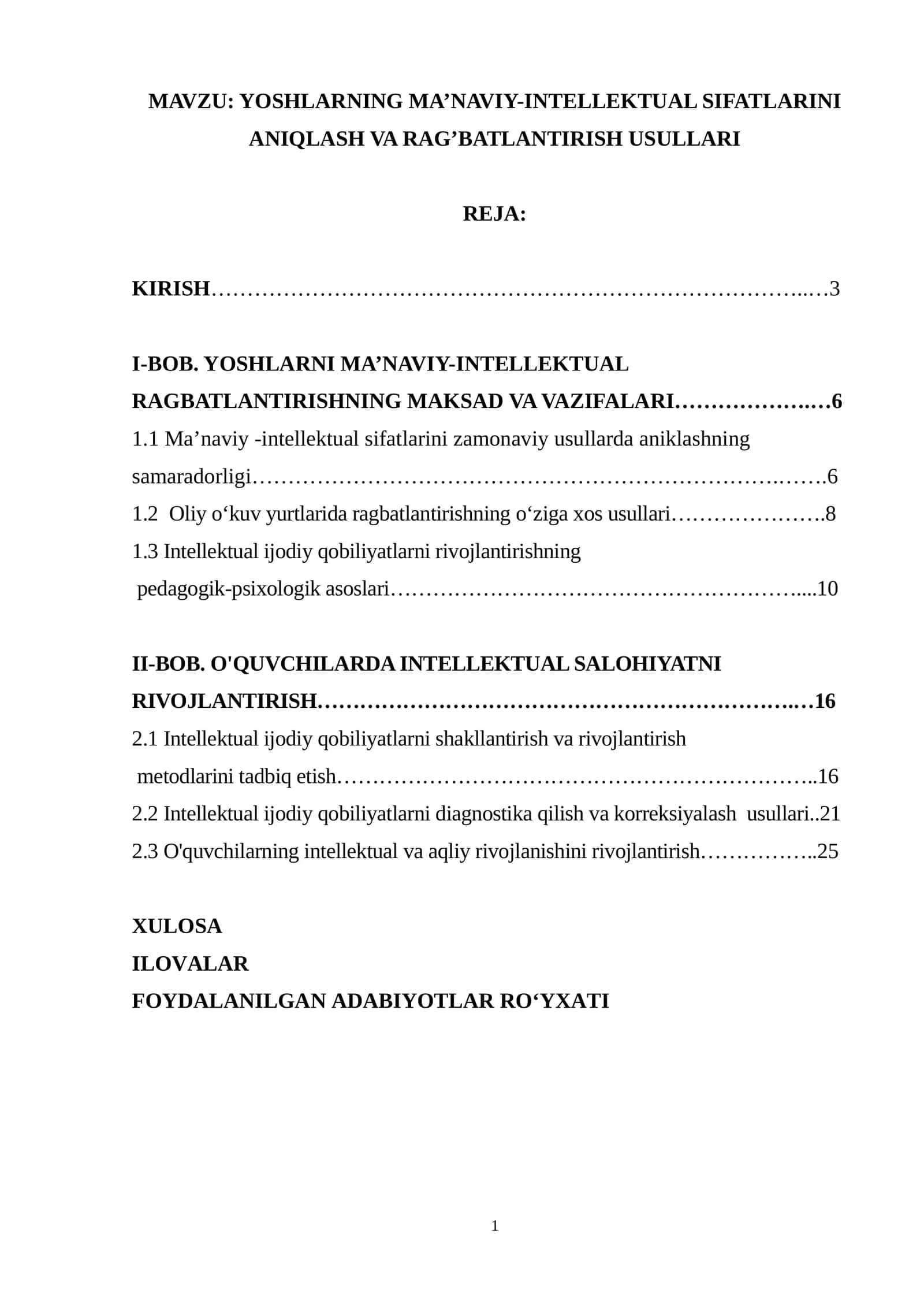YOSHLARNING MA’NAVIY-INTELLEKTUAL SIFATLARINI ANIQLASH VA RAG’BATLANTIRISH USULLARI 1