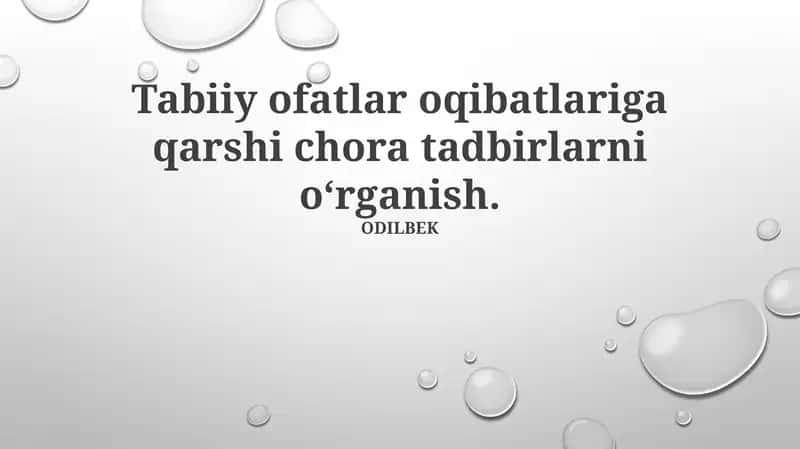 Tabiiy ofatlar oqibatlariga qarshi chora tadbirlarni oʻrganish 1