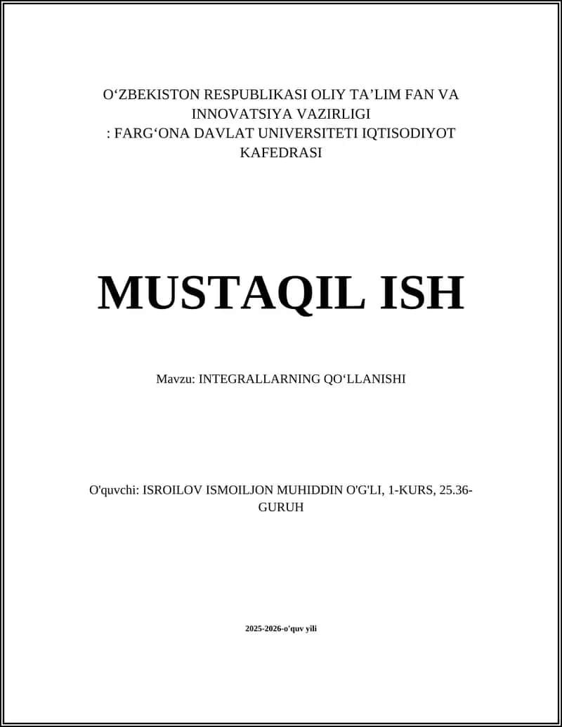 INTEGRALLARNING QOʻLLANISHI 1