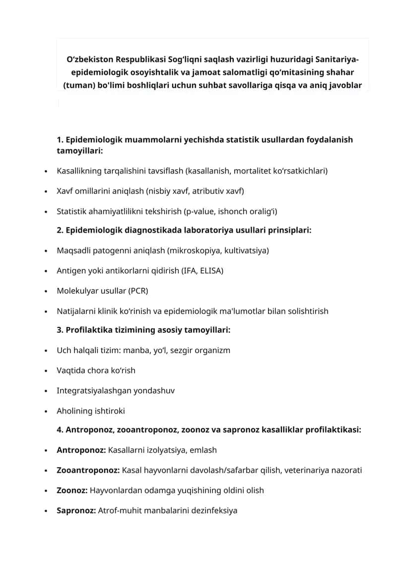 Sanepid/Ses boshliqlari uchun Argos suhbat savollariga javoblar 2025/Dekabr 1