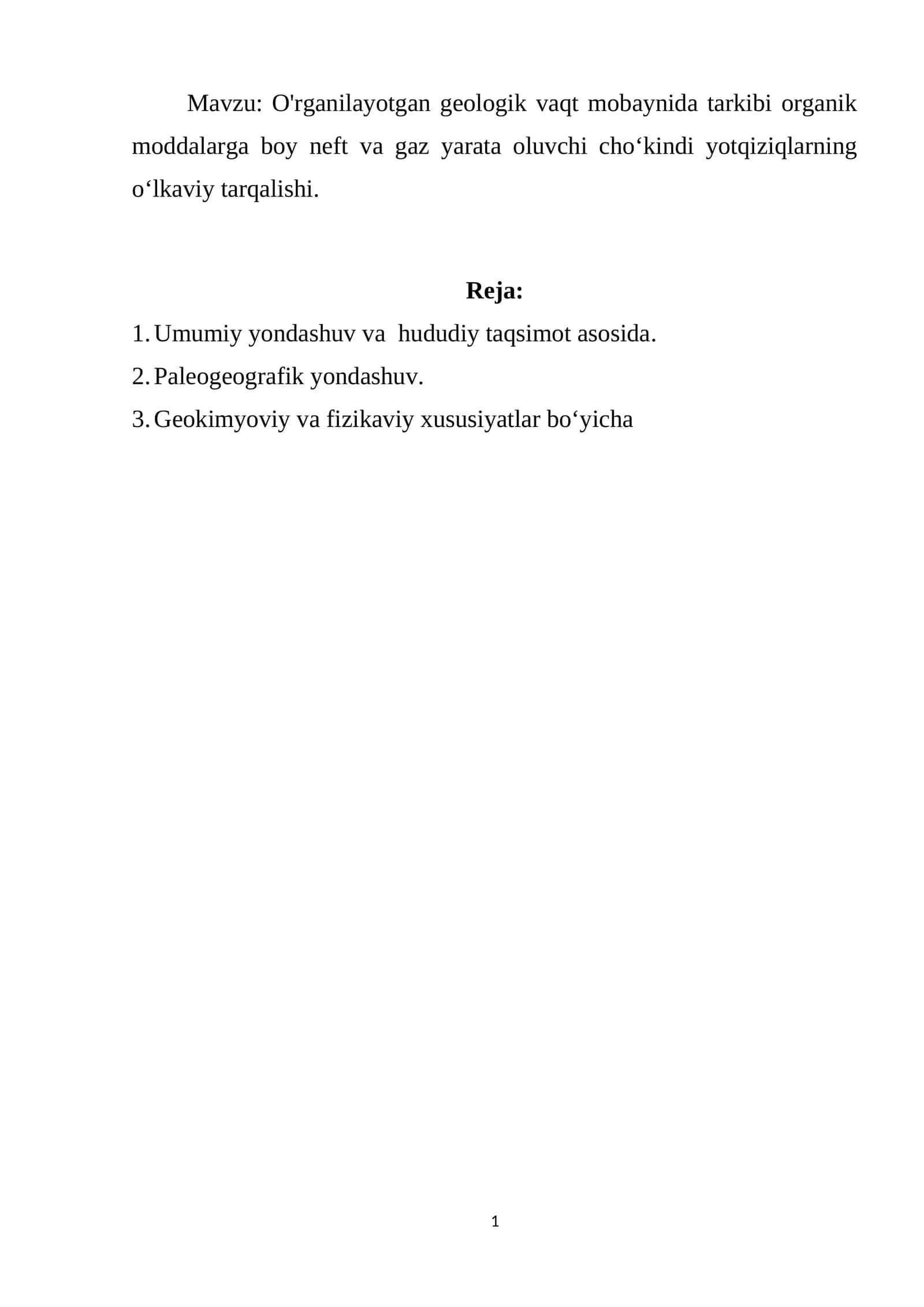 O'rganilayotgan geologik vaqt mobaynida tarkibi organik moddalarga boy neft 1