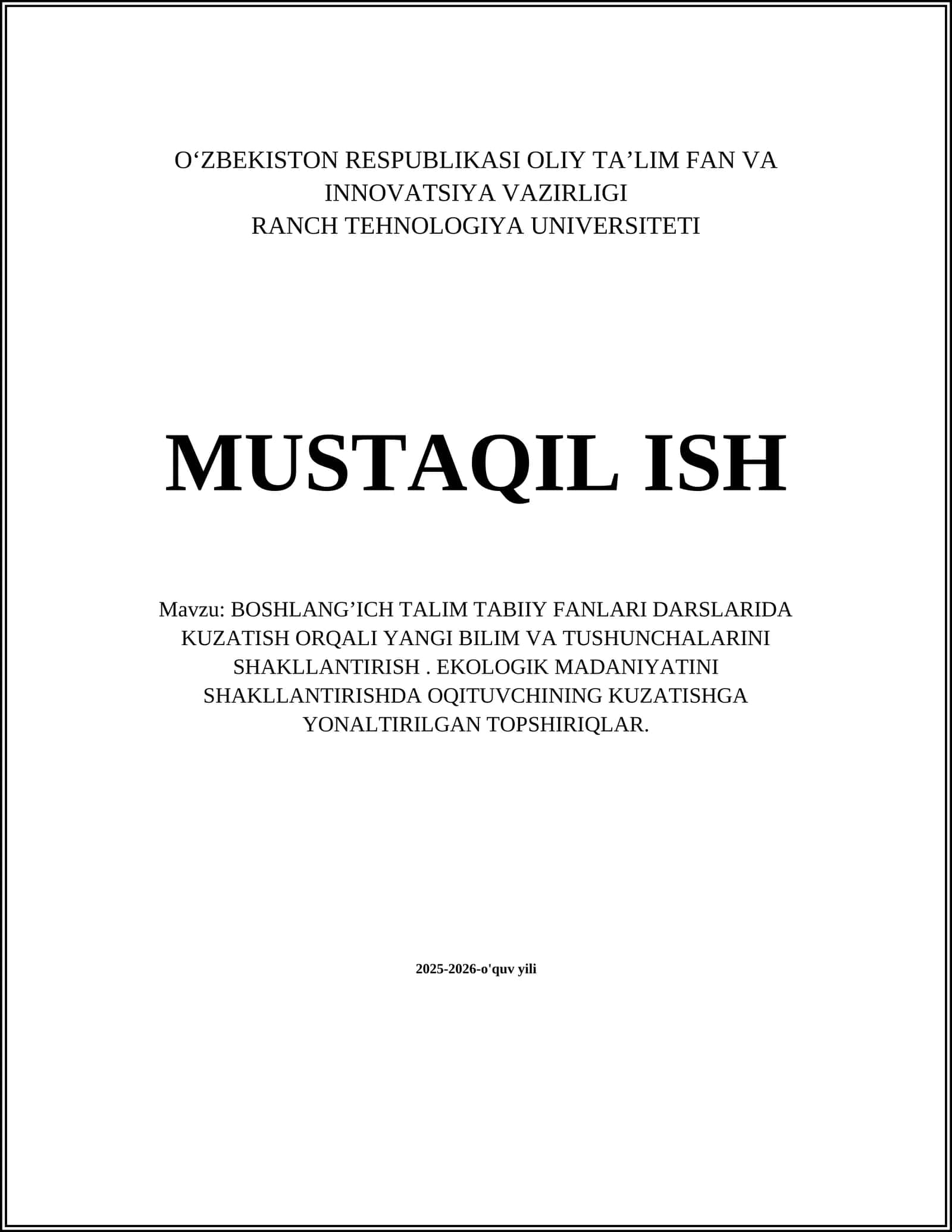 BOSHLANG’ICH TALIM TABIIY FANLARI DARSLARIDA KUZATISH ORQALI YANGI BILIM VA TUSHUNCHALARINI SHAKLLANTIRISH 1