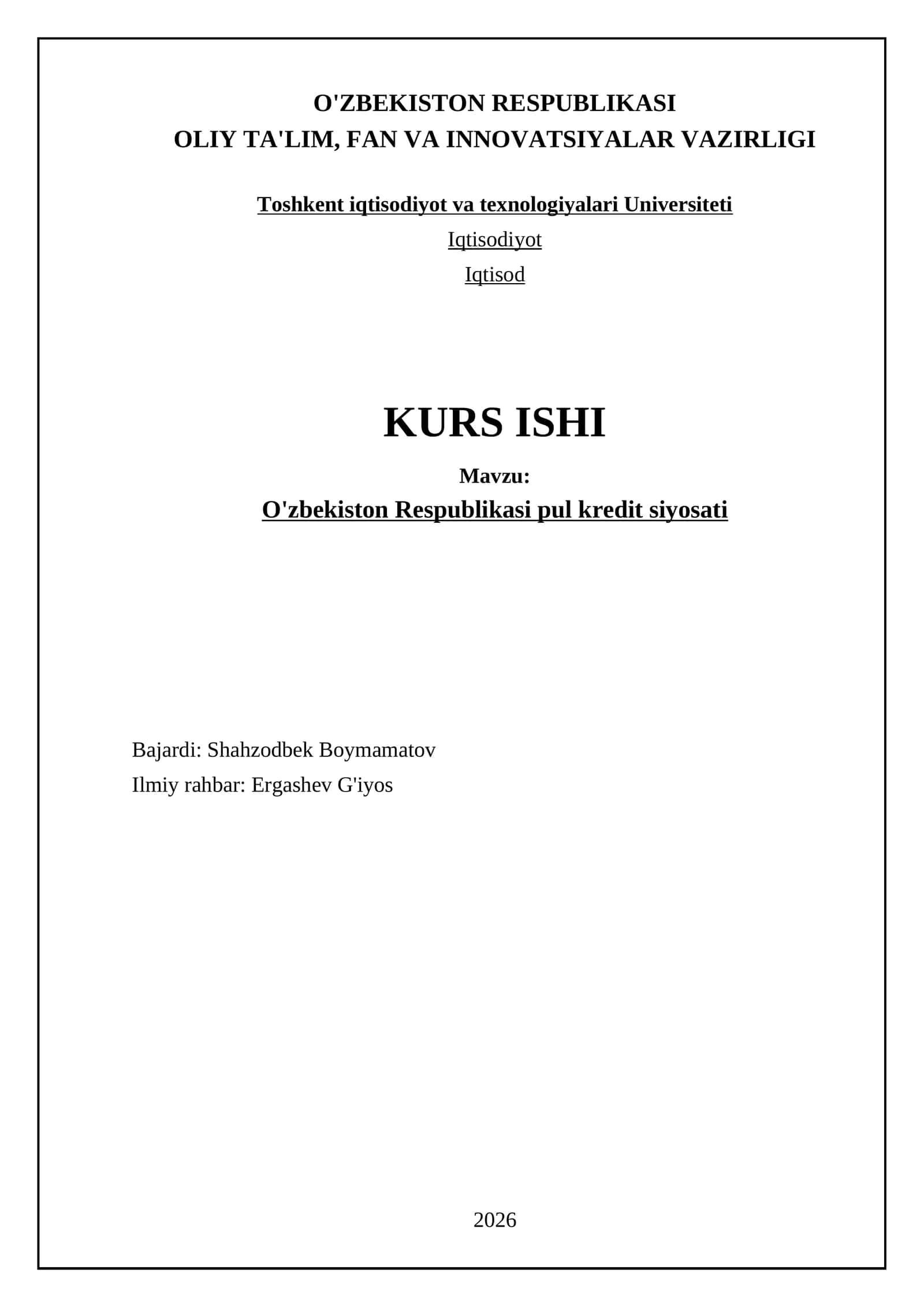 O'zbekiston Respublikasi pul kredit siyosati 1