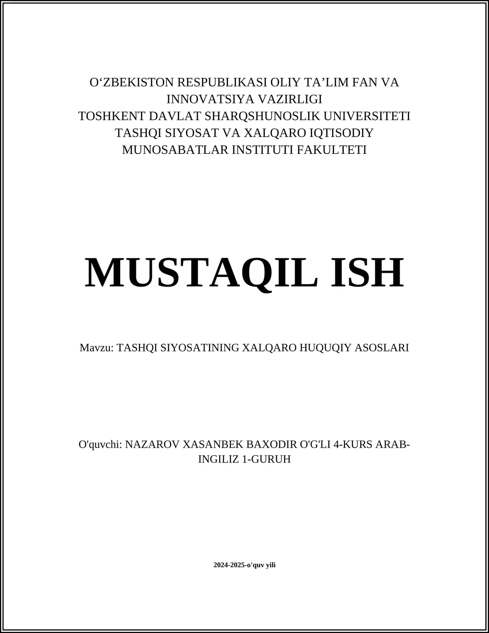 TASHQI SIYOSATINING XALQARO HUQUQIY ASOSLARI 1
