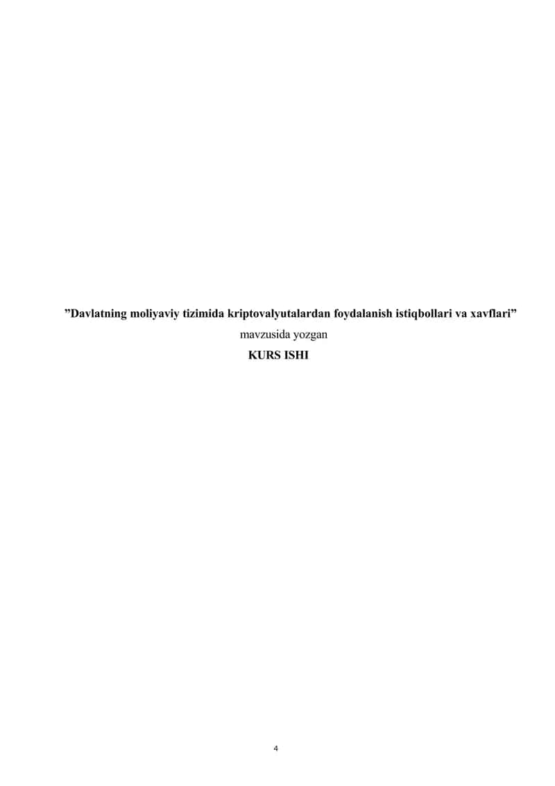 Davlatning moliyaviy tizimida kriptovalyutalardan foydalanish istiqbollari va xavflari 1
