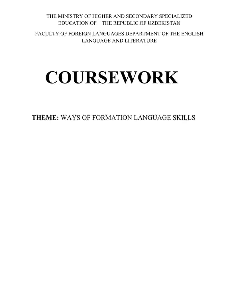 THEME: WAYS OF FORMATION LANGUAGE SKILLS 1