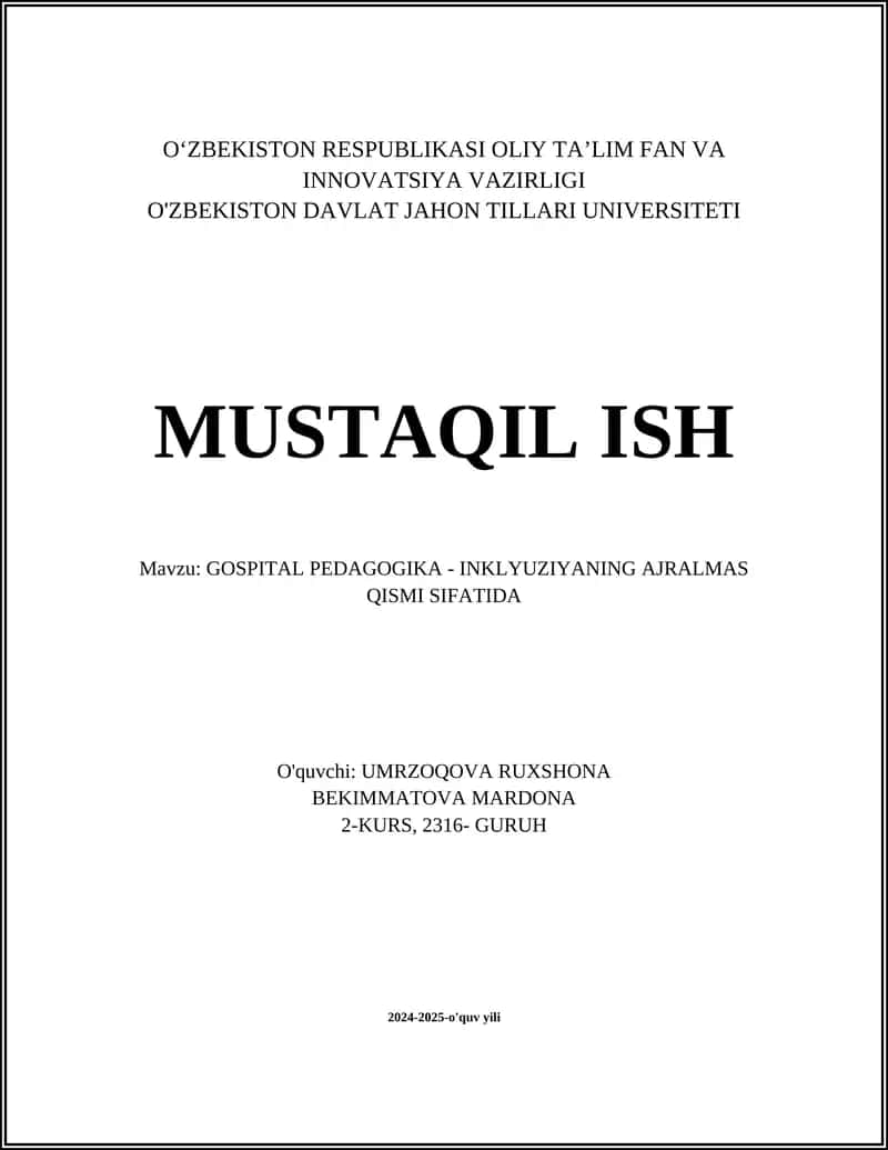 GOSPITAL PEDAGOGIKA - INKLYUZIYANING AJRALMAS QISMI SIFATIDA 1