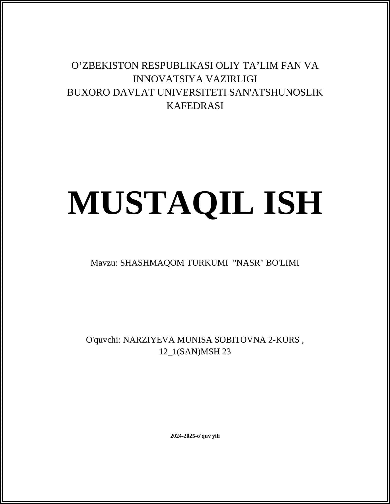 SHASHMAQOM TURKUMI "NASR" BO'LIMI 1