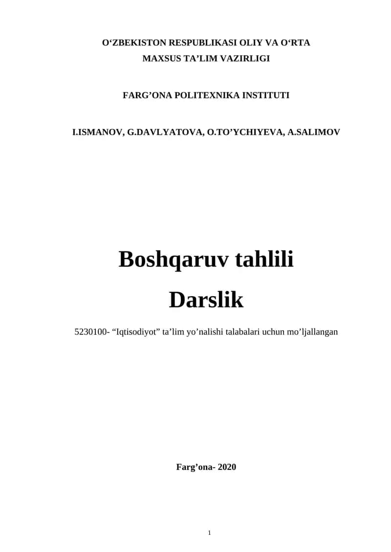 Boshqaruv tahlili Darslik 1
