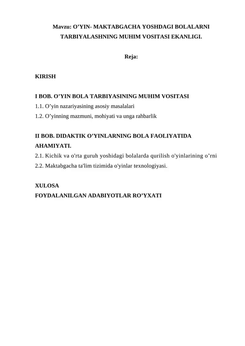O’YIN- MAKTABGACHA YOSHDAGI BOLALARNI TARBIYALASHNING MUHIM VOSITASI 1