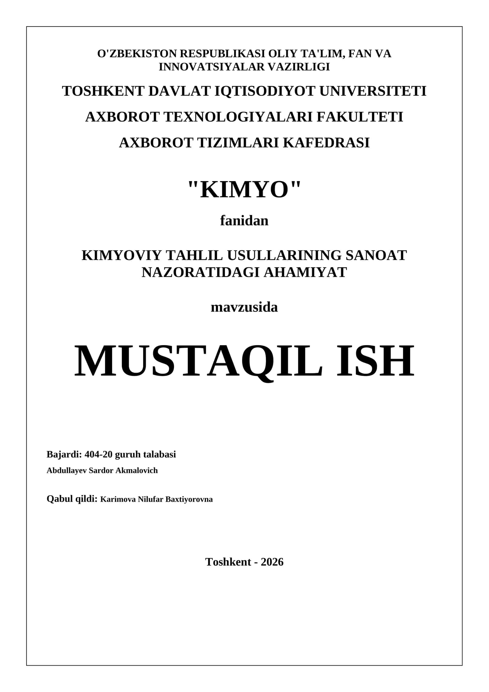 KIMYOVIY TAHLIL USULLARINING SANOAT NAZORATIDAGI AHAMIYAT 1