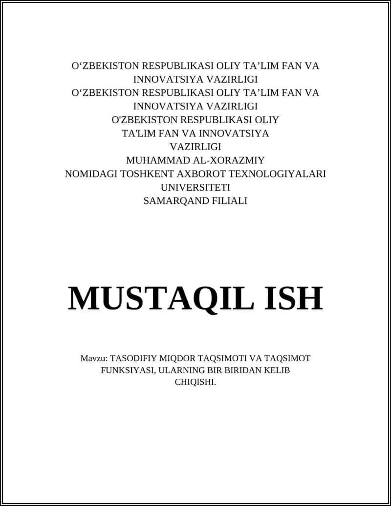 TASODIFIY MIQDOR TAQSIMOTI VA TAQSIMOT FUNKSIYASI 1