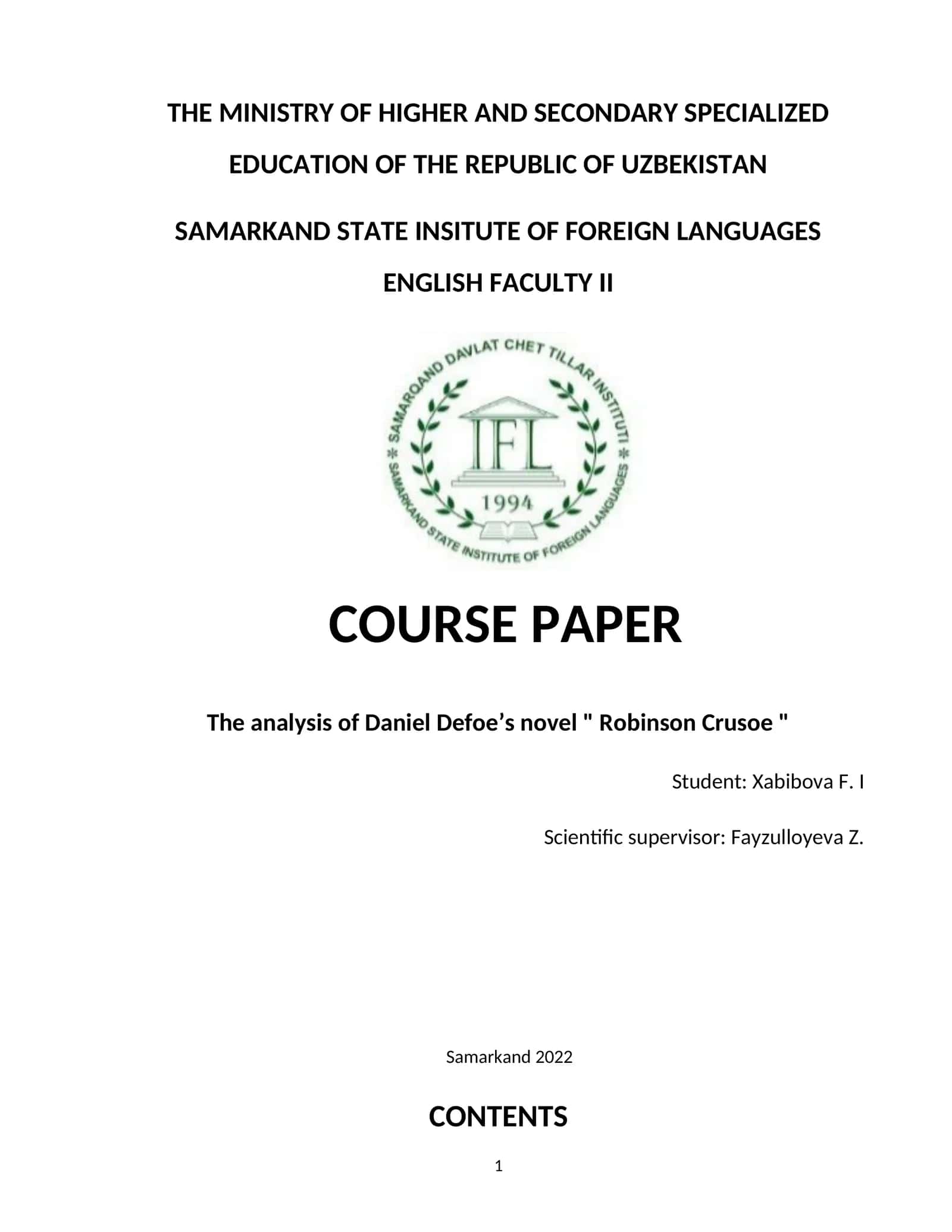 Robinson Crusoe Course Paper 1