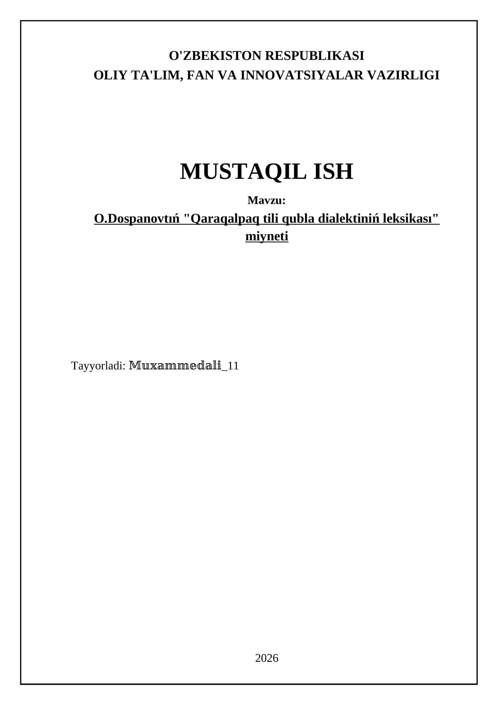 Qaraqalpaq tili qubla dialektiniń leksikası miyneti 1