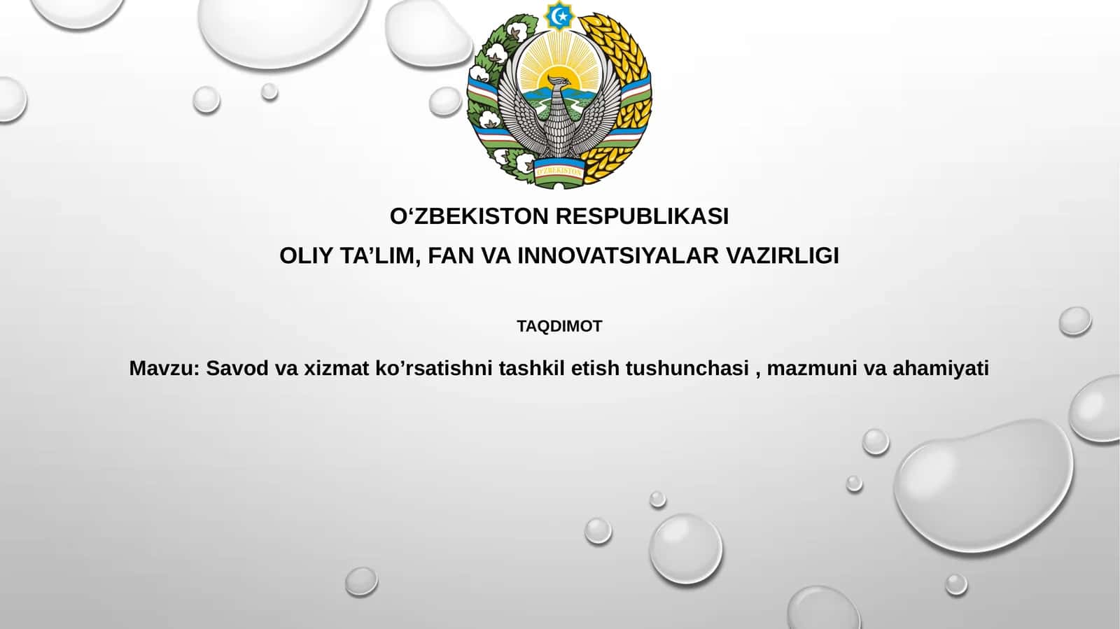 Oziq-ovqat va xizmatni tashkil etish 1