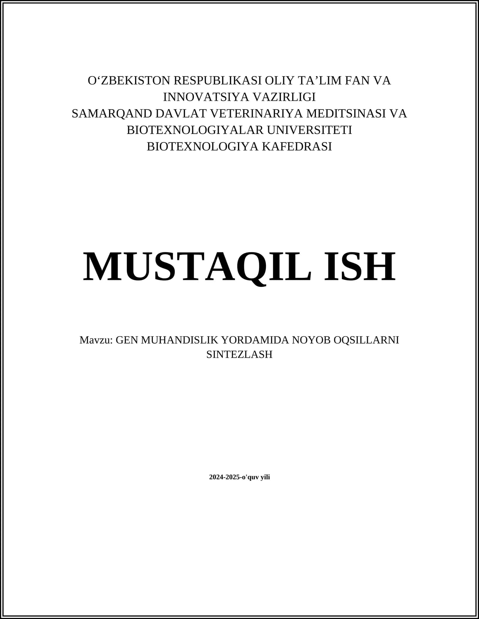GEN MUHANDISLIK YORDAMIDA NOYOB OQSILLARNI SINTEZLASH 1